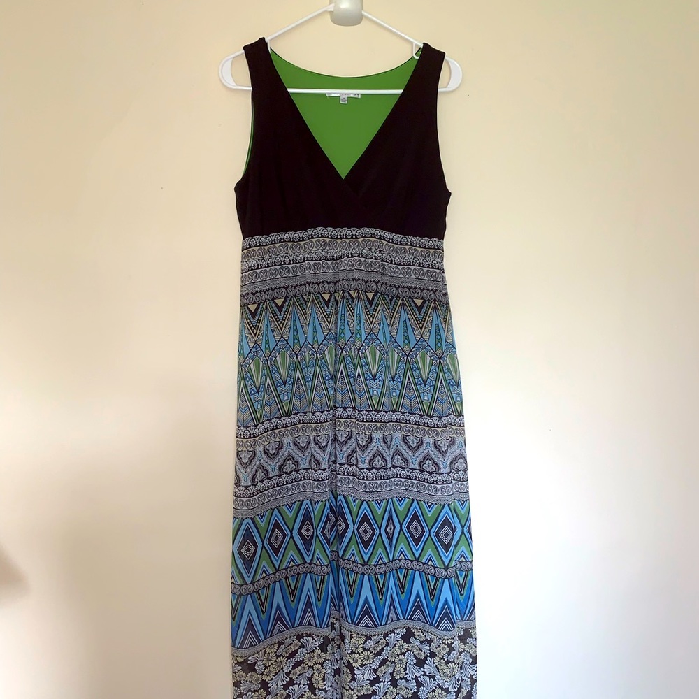 Sandra Darren blue & green dress women’s size 10